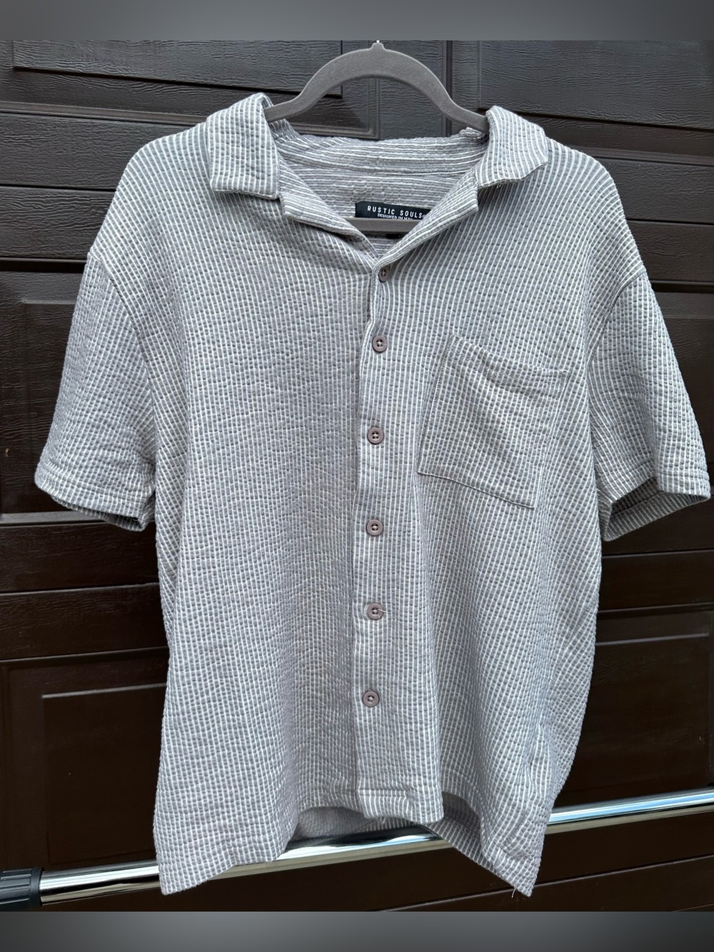 Men's Short-Sleeve Waffle Knit Button Shirt — taupe color